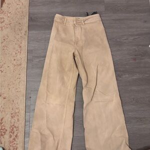 Zara Tan Flare Wide Leg Jeans